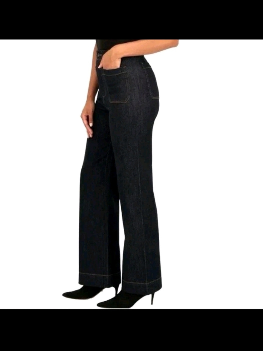 Vigoss Dark Indigo Wide-Leg Jeans with Front Patch Pockets - Picture 3 of 9